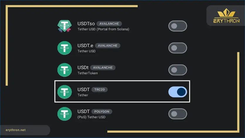 انتخاب USDT TRC20