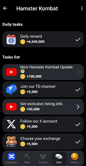بخش earn همستر کمبات