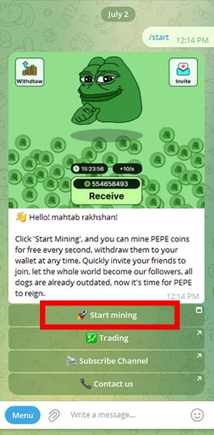 ایردراپ پپه ماینر چیست؟ آموزش کامل pepe miner bot 1 ربات ایردراپ پپه