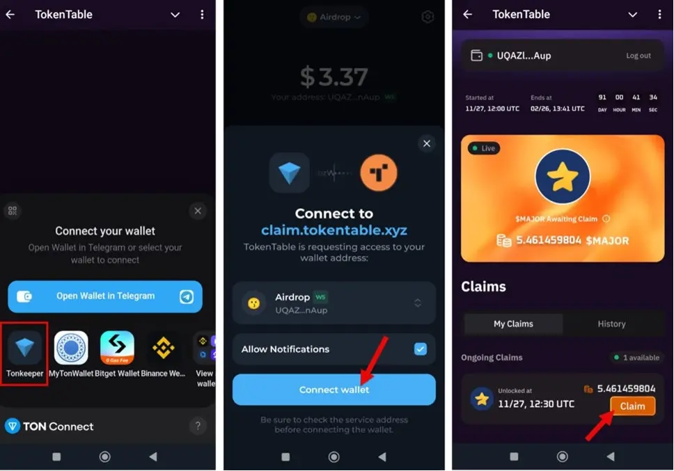 نحوه برداشت میجر (Major) و آموزش فروش آن 4 نحوه اتصال کیف پول برای انتقال ایردراپ میجر