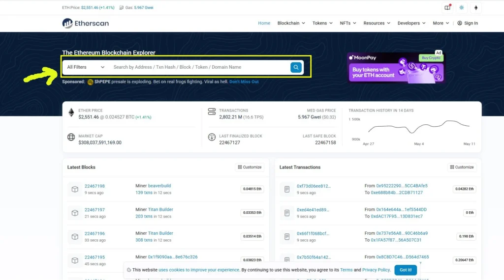 دریافت TxID در Etherscan.io